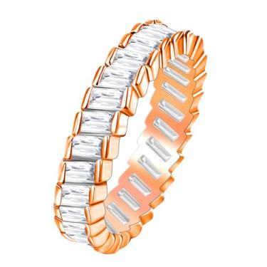 Imagem de Uloveido Anel feminino banhado a platina com zircônia cúbica pave eternidade Y1790, 9, Cristal, Zircônia cúbica