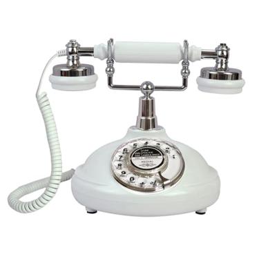 Imagem de Telefone fixo com fio retrô, TelPal branco clássico vintage telefone antigo para casa e escritório, presente de telefone doméstico antigo com fio para idosos (botão de discagem rotativa)