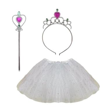 Imagem de Kit fantasia Princesa Rainha Conto de Fadas Tiara Coroa + Varinha Mágica + Saia de Tule com Glitter Completa (Princesa)