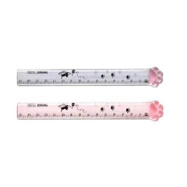 Imagem de 2 peças (15 cm) régua reta de pata de gato fofa, régua plástica transparente para estudante, para desenho faça você mesmo/desenho de linhas/medição/escola/casa/material de escritório, ferramentas de
