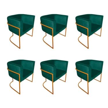 Imagem de Kit 6 Cadeiras De Jantar Premium Base De Ferro Cobre Veludo Verde