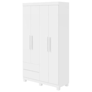 Imagem de Guarda-roupas Solteiro 4 Portas 2 Gavetas Sem Espelho Com Pés Zeus - Lopas Branco.