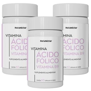 Imagem de Kit Combo 3 Unidades Ácido Fólico Vitamina B9 180 Cápsulas