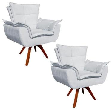 Imagem de Kit 02 Poltronas Decorativas Gran Opala Base Giratória Madeira Suede C