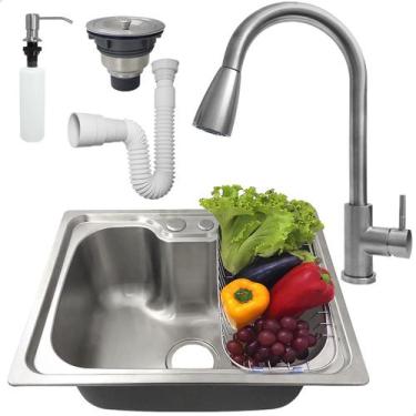 Imagem de Kit Cozinha Gourmet Cuba Inox 304 50x40 Com Torneira Monocomando Porta