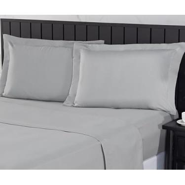 Imagem de Jogo de Cama 400 Fios Percal Com Lençol de Cima e Aba Americana, Antiácaro, Anti-pilling com Toque Macio Elástico Hotel (Cinza, King)