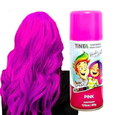 Imagem de Tinta Spray Para Festa Dia das Crianças Cabelo Maluco Lavável Carnaval Infantil Halloween (Rosa, 1 Unidade)