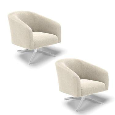 Imagem de Poltrona Decorativa Giratória Cromada Kit 2 Stella Bouclê D03 - D'ross