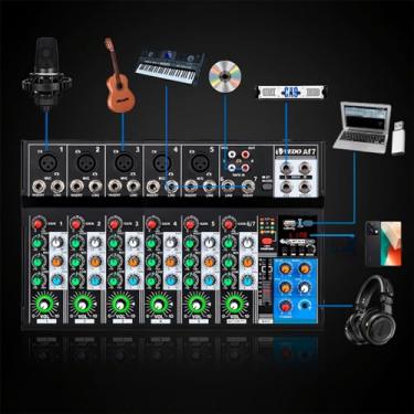 Imagem de VEDO AF7 Mixer Profissional 7 Canais com Bluetooth, Phantom Power 48V e Entradas XLR/TRS - USB Type-C, EQ 3 Bandas, Loopback para Transmissão Ao Vivo e Gravação em Home Studio