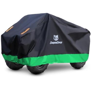 Imagem de CoukouCover Capa para quadriciclo verde preto, tecido Oxford 300D atualização durável impermeável faixa refletiva proteção para todos os climas ATV ATC capa para Honda Kawasaki Yamaha Suzuki (XXL