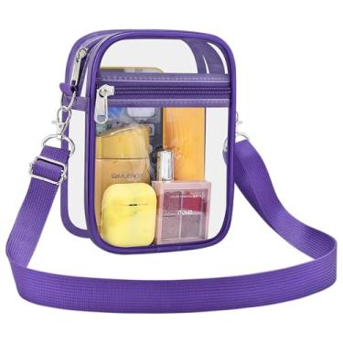 Imagem de AROUVOG Bolsa transparente para eventos de estádio masculina e feminina bolsa transversal transparente aprovada para estádio bolsa transparente à prova d'água, Roxa, Small