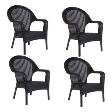 Imagem de Kit 4 Poltronas Rattan Qatar Preta para Sala de Estar Elegante