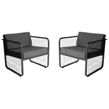 Imagem de Conjunto 2 Poltronas área Externa Fibra Sintética Santiago Preto-cinza