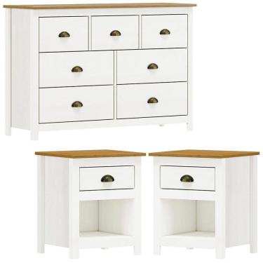 Imagem de Comoda 7 Gav E 02 Mesas De Cabeceira Madeira Maciça Branco Freijo Milani Store