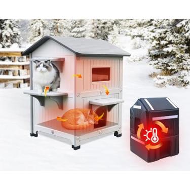Imagem de Rockever Casa De Gato De Plástico Para Áreas Externas Com Forro Isolado, Casas De Gato Para Áreas Externas 100% Isoladas Para O Inverno, Abrigo Para Gatos Externo À Prova D'Água De 2 Andares, Fácil