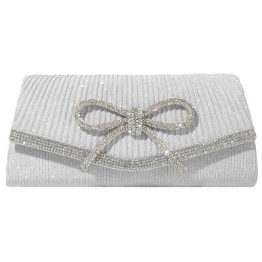 Imagem de Bolsa clutch feminina com laço de strass bolsa de noite com laço brilhante bolsa envelope transversal bolsa formal para festa de formatura, prata, grátis, Prata, free