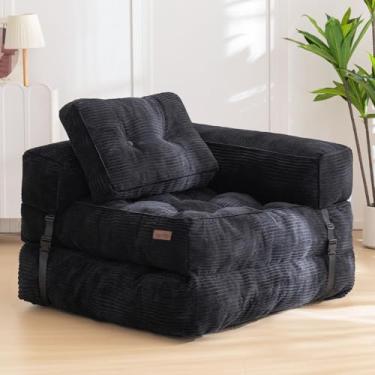 Imagem de MAXYOYO Sofá-cama dobrável, sofá conversível em forma de L com apoio de braço, cama dobrável com travesseiro, confortável para sala de estar, quarto, preto