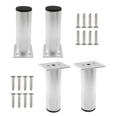 Imagem de Kyuionty Conjunto de 4 pernas de móveis de liga de alumínio de 12 cm de altura, pernas ajustáveis de armário de 3 cm de diâmetro, pés ajustáveis de metal redondos para cozinha, mesa, armário, prateleiras (prata)