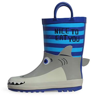 Imagem de Botas de Chuva Infantis K KomForme, Botas de Borracha Estampadas de Animais com Alças Fácil de Calçar, Blue Shark, 8 Toddler