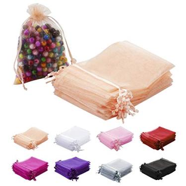 Imagem de MAZYPO 100 unidades de sacos de organza 10 x 12 centímetros rosa festa de casamento sacos de presente de malha, bolsas de joias para festa, chá de bebê, Natal, dia dos namorados, sacos de lembrancinha de doces