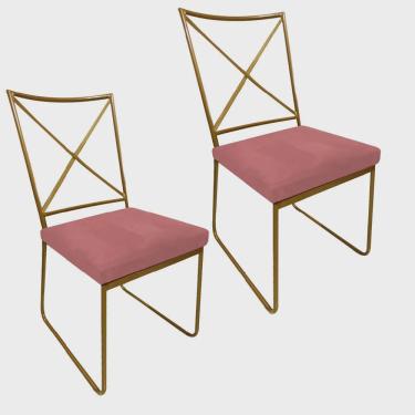 Imagem de Kit 02 Cadeiras Sala de Jantar Escritório Office Clark Industrial Ferro Dourado Suede Rose Gold - Ahz Móveis