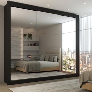 Imagem de Guarda-Roupa Casal Louise 3 Portas de Correr 4 Gavetas Espelhado Preto