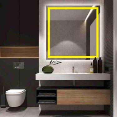 Imagem de Espelho Led Jateado Quadrado 80x80 Cm Touch-screen Bivolt - Flash Glas