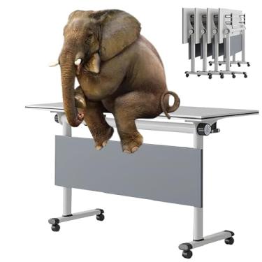 Imagem de Mesa de reunião móvel dobrável com rodas silenciosas 120 cm P x 50 cm L x 75 cm A mesa de treinamento de madeira para recepção de escritório, sala de aula, pacote com 4