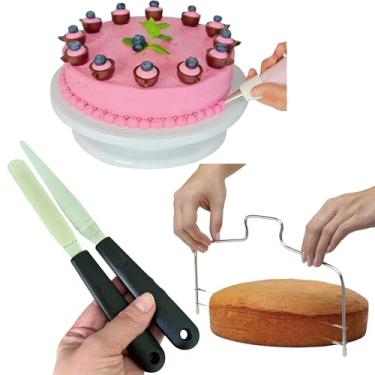 Imagem de Kit Bailarina Prato Giratório + Nivelador + 2 Espátulas Reta E Curva Bolos Decoração Confeitaria