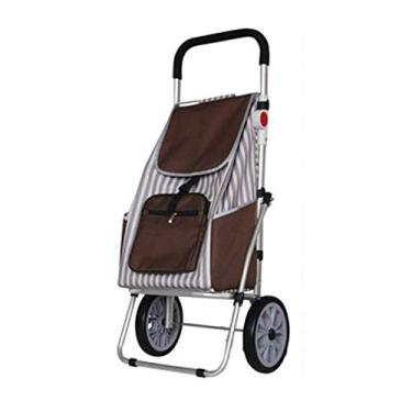 Imagem de YGCBL Carrinhos de mão portáteis multifuncionais, carrinho de compras, dobrável, estrutura de aço, tecido Oxford, roda de rolamento duplo, 100 cm de altura, 5 cores, marrom