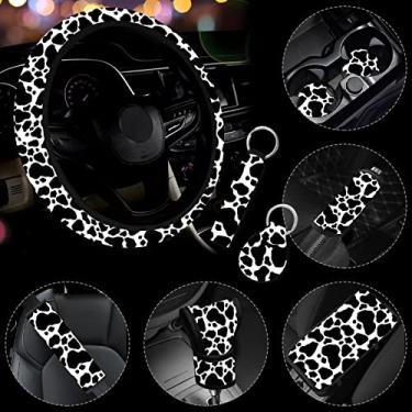 Imagem de JINGSEN 10 peças capa de volante de carro estampa de vaca console central apoio de braço almofada de cabeça cinto de segurança capa de freio de mão chaveiro conjunto completo carro SUV