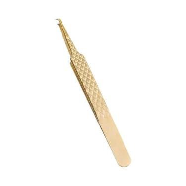 Imagem de Pinça Profissional para Extensões de Cílios com Pontas de Fibra Dourad