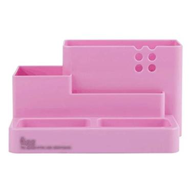 Imagem de Porta-lápis organizador de mesa de classificação, suporte de pincel de maquiagem, acessório de mesa de escritório, organizador de suprimentos de mesa - rosa