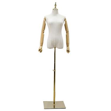 Imagem de CUTPOIY Manequim feminino para loja de roupas, manequim feminino de alfaiate com haste de suporte resistente ajustável (ouro pequeno)