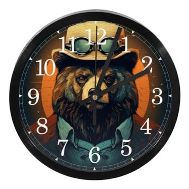 Imagem de LILINWAN Relógios de parede retrô com estampa de urso pôr do sol, silencioso, sem tique-taque, operado por bateria, relógio de quartzo moderno para escola, sala de aula, escritório, quarto, decoração