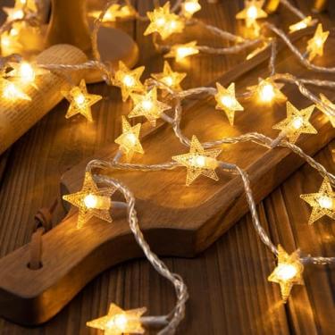 Imagem de zaoalife Luzes de corda de estrela operadas por bateria, luzes de fadas LED, cordão de luzes de Natal, luzes de cordão de fadas de estrelas, barraca de quarto interno, cama loft, pátio, festa,