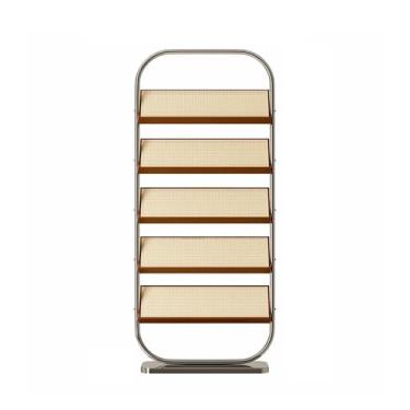 Imagem de Porta-jornais de chão Porta-revistas de armazenamento multicamadas, pequeno porta-jornais de leitura de chão, porta-expositor de madeira maciça, estante de aço inoxidável Porta-revistas de chão(Cherry