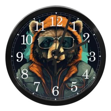 Imagem de LILINWAN Relógio de parede de plástico vintage de 25 cm - Urso retrô com chapéu, relógios operados por bateria para casa ou escritório, design silencioso sem tique-taque