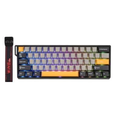Imagem de EPOMAKER Teclado magnético AULA WIN60 HE 60% com fio com atuação ajustável, taxa de pesquisa de 8000 Hz, interruptores de efeito Hall, troca a quente, para jogos FPS (cinza e amarelo)