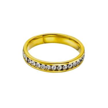 Imagem de Aliança Casamento Dourada Ouro 18k Pedra Zirconia Branca 3mm Tradicion