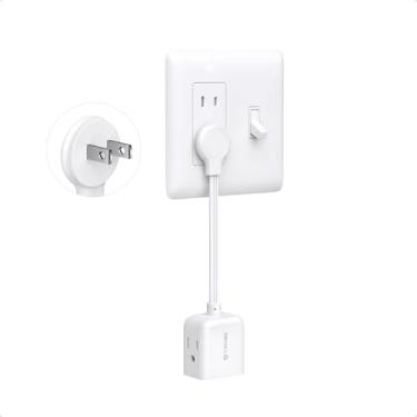 Imagem de TROND Adaptador De Tomada Plana De 2 Pinos Para 3 Pinos Com Cabo De 6 Polegadas, Extensor De Tomada Plana De 3 Vias, Divisor De Parede Com Vários Plugues, Para Tomada Sem Aterramento Em Casa, Escri