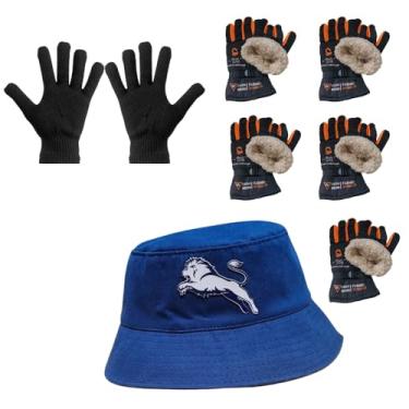 Imagem de Luva Básica, Luva de Moto Forrada, Chapeu Bucket - Kit's (1 Luva Preta + 5 Luva de Moto Laranja + 1 Chapeu Azul)