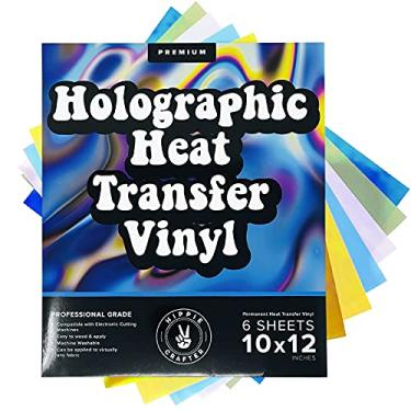 Imagem de Vinil holográfico permanente HTV 6 folhas holográficas de vinil permanente premium transferência de calor HTV artesanato folha iridescente opala vinil folhas sem rolo em ouro, prata, cromo e azul