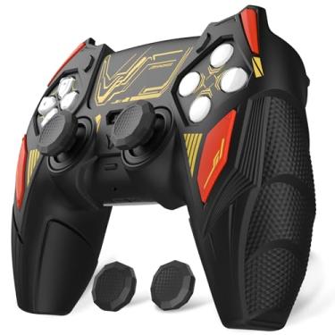 Imagem de PlayVital Silicone Skin Set for PS5 Controller - Mecha Rhino Design, Anti-Slip Grip Cover Protector Compatible with Charging Dock, with Thumb Grips & Touchpad Sticker - Black & Caution Red