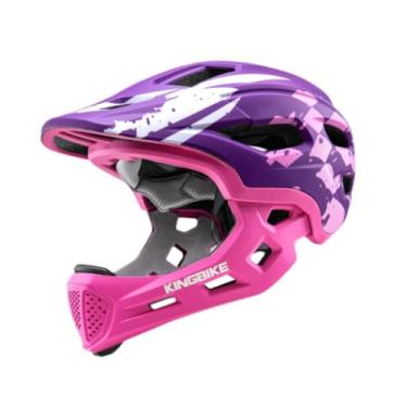 Imagem de oshhni Capacete de bicicleta infantil com rosto inteiro, confortável, ajustável, portátil, para crianças, para skate, ciclismo de equilíbrio, Roxo Rosa