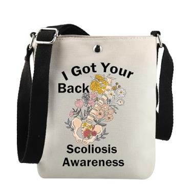 Imagem de JNIAP Presente de conscientização sobre escoliose I Got Your Back Scoliosis Awareness Bolsa transversal para cirurgia de fusão da coluna presente para pacientes, I Got Your B Xk