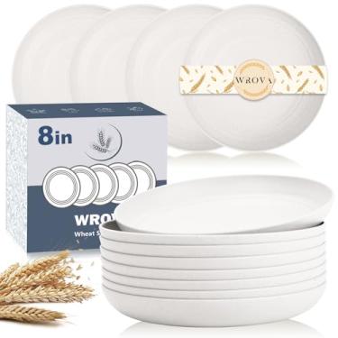 Imagem de Pratos de palha de trigo - 20 cm inquebráveis ​​conjunto de 8 - Pratos de plástico seguros para lava-louças e micro-ondas, reutilizáveis para cozinha, trailers (branco)