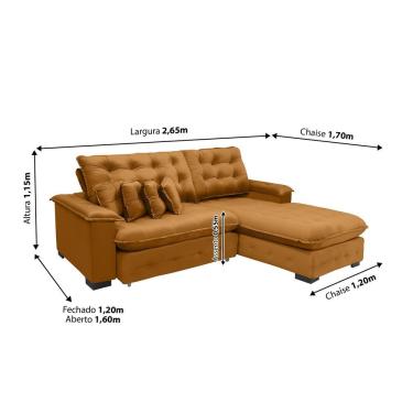 Imagem de Sofá Berlin 2.65x1.70m Com Chaise Super Pillow Top - Terra