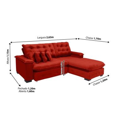 Imagem de Sofá Berlin 2.65x1.70m Com Chaise Super Pillow Top Vermelho