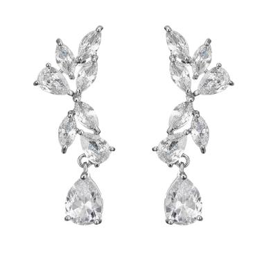 Imagem de DIAMANTIO Brincos de gota folheados a ouro 18 K com zircônia cúbica – Brincos de noiva com pingente de gota para mulheres, casamento e joias formais